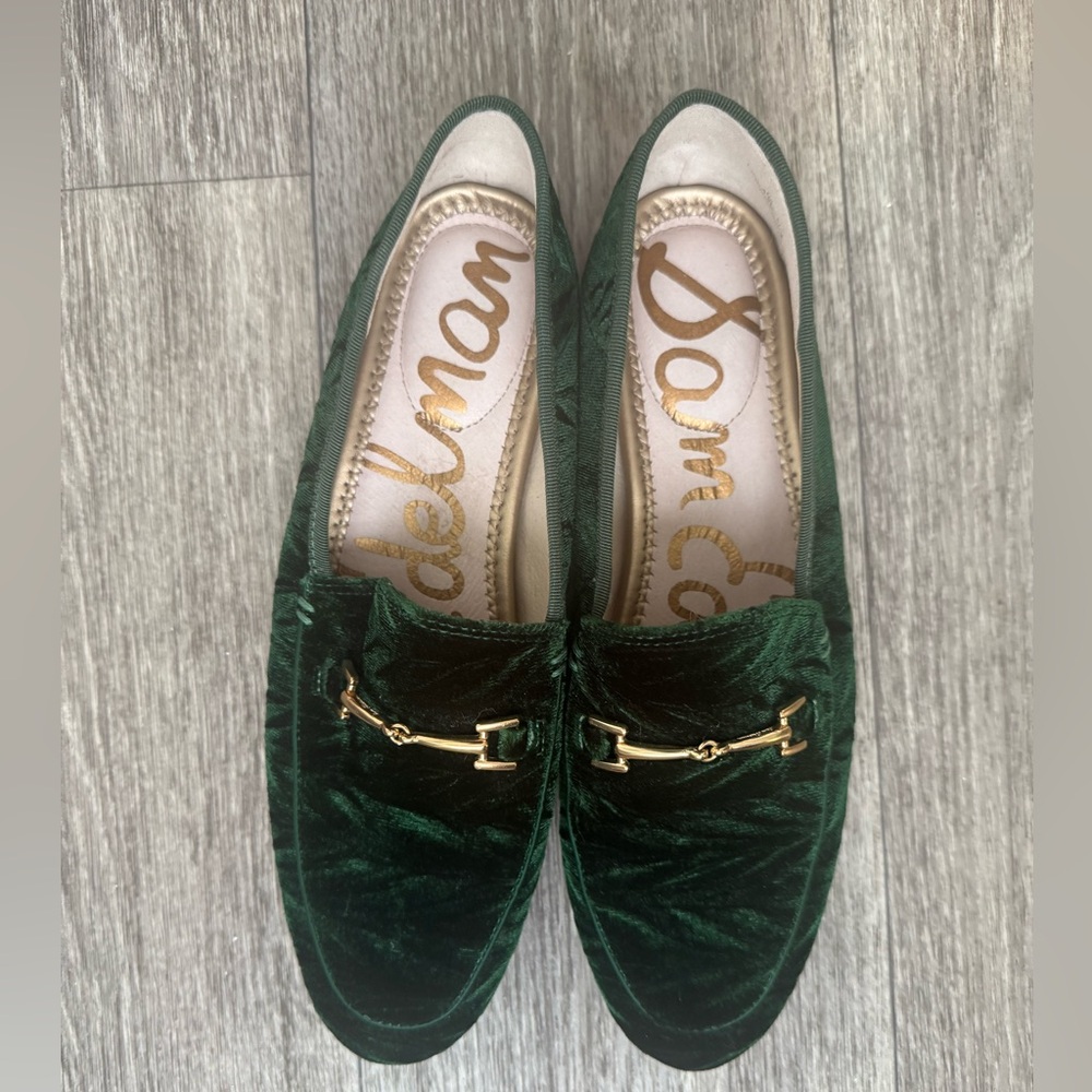 Sam Edelman Green Velvet Loafers Size 6.5